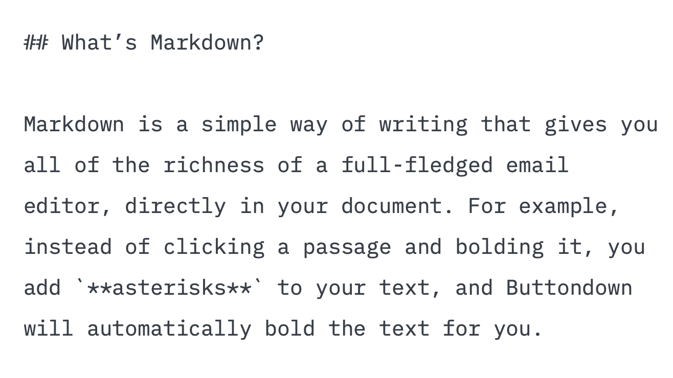 Screenshot of Markdown. feature