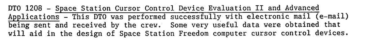 DTO 1208, NASA’s only mention of the first email in space