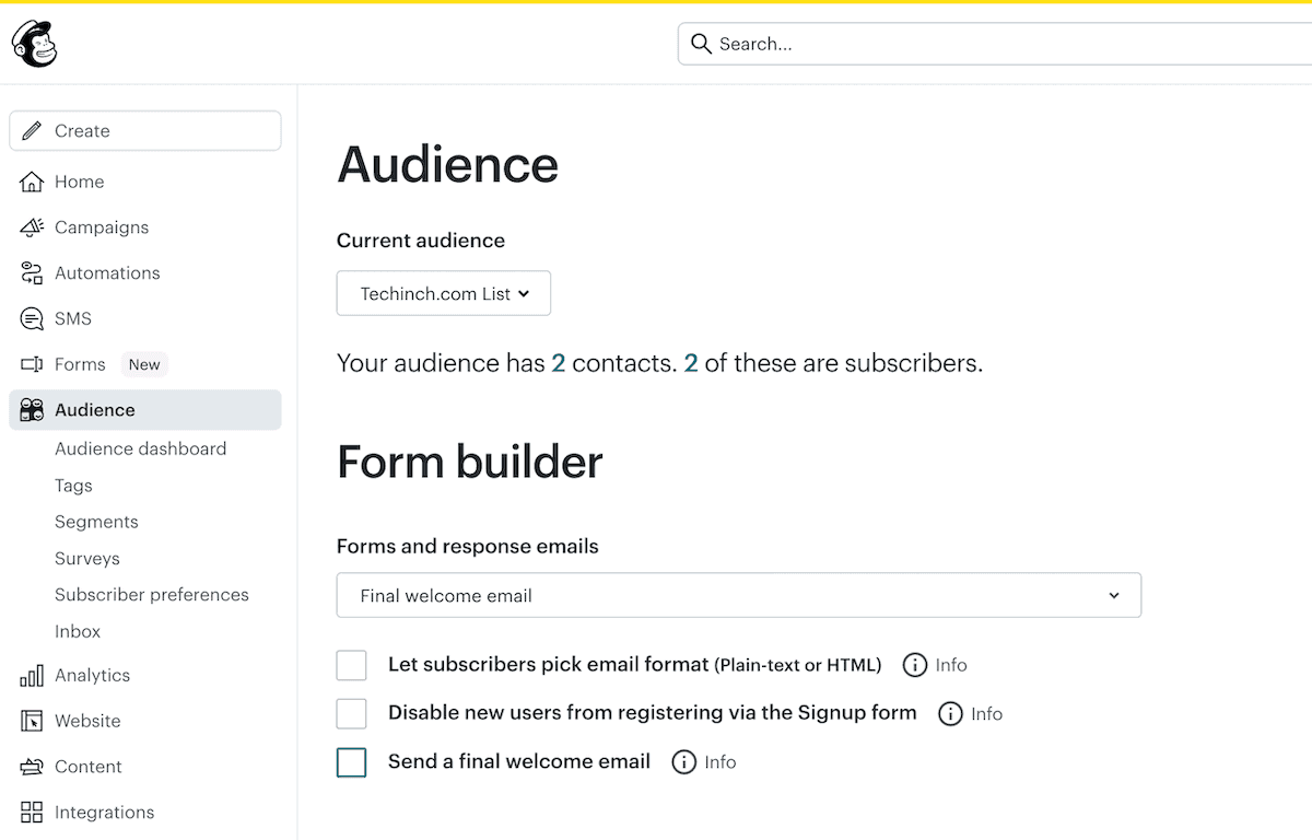 Turn off Mailchimp welcome email
